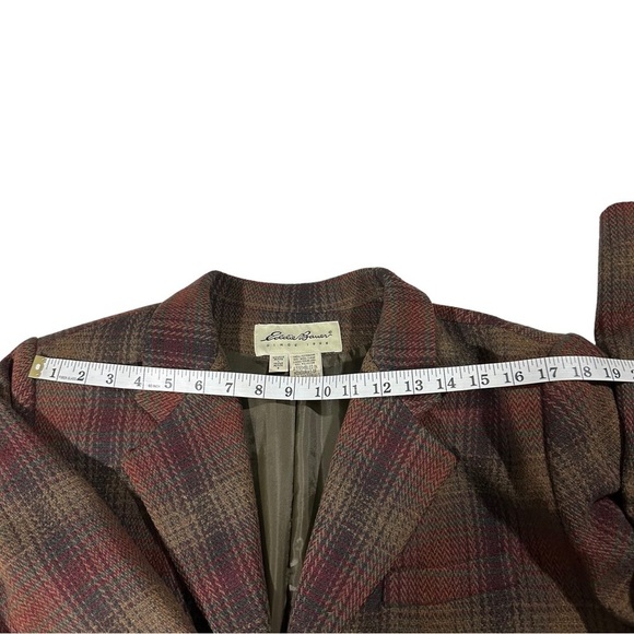 Vtg Eddie Bauer Earth-Toned 2 Button 100% Wool Tweed Blazer Sz LP Check Plaid - Picture 10 of 13